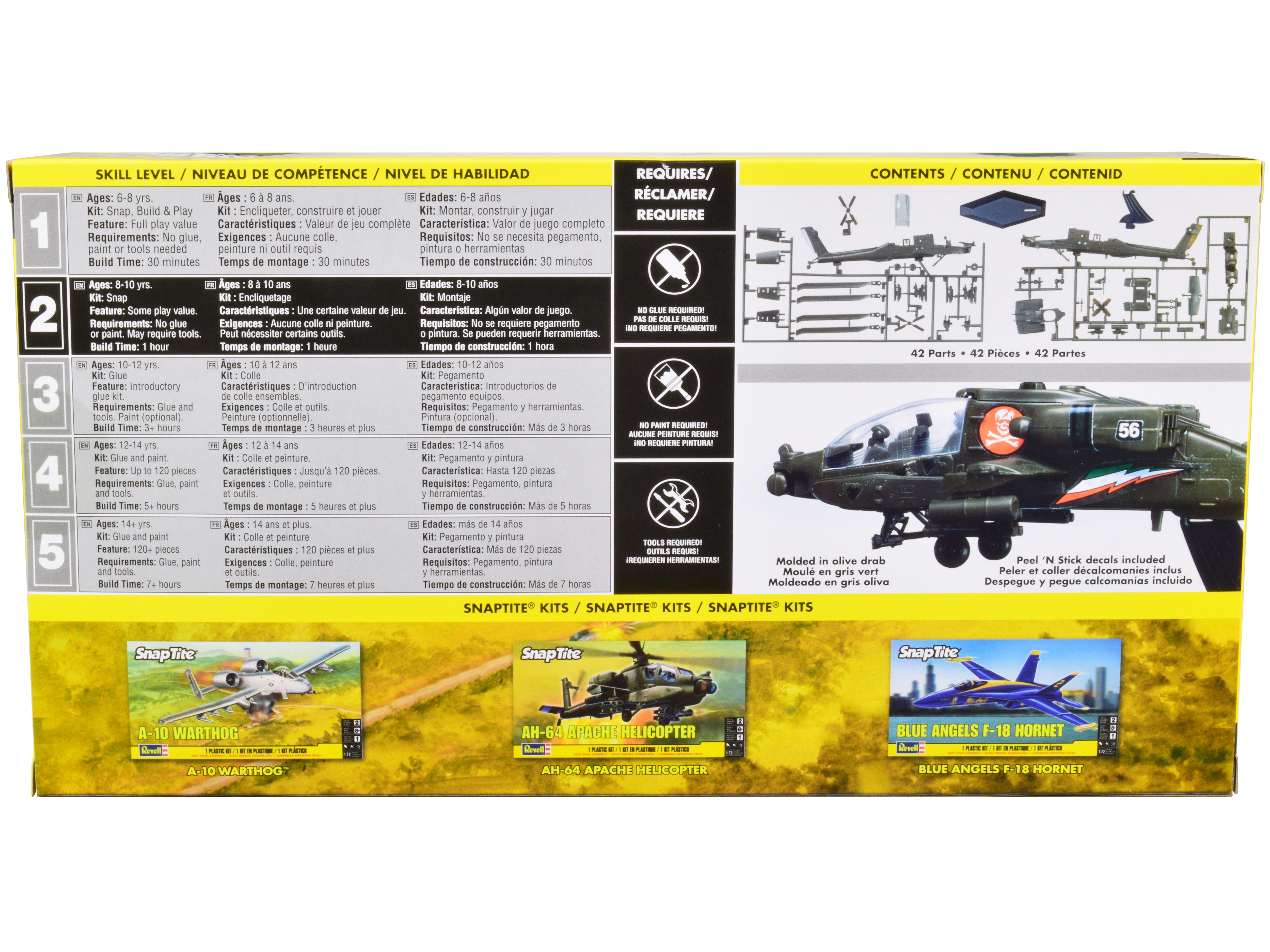 Level 2 Snap Tite Model Kit AH-64 Apache Helicopter 1/72 Scale Model by Revell - Image 4