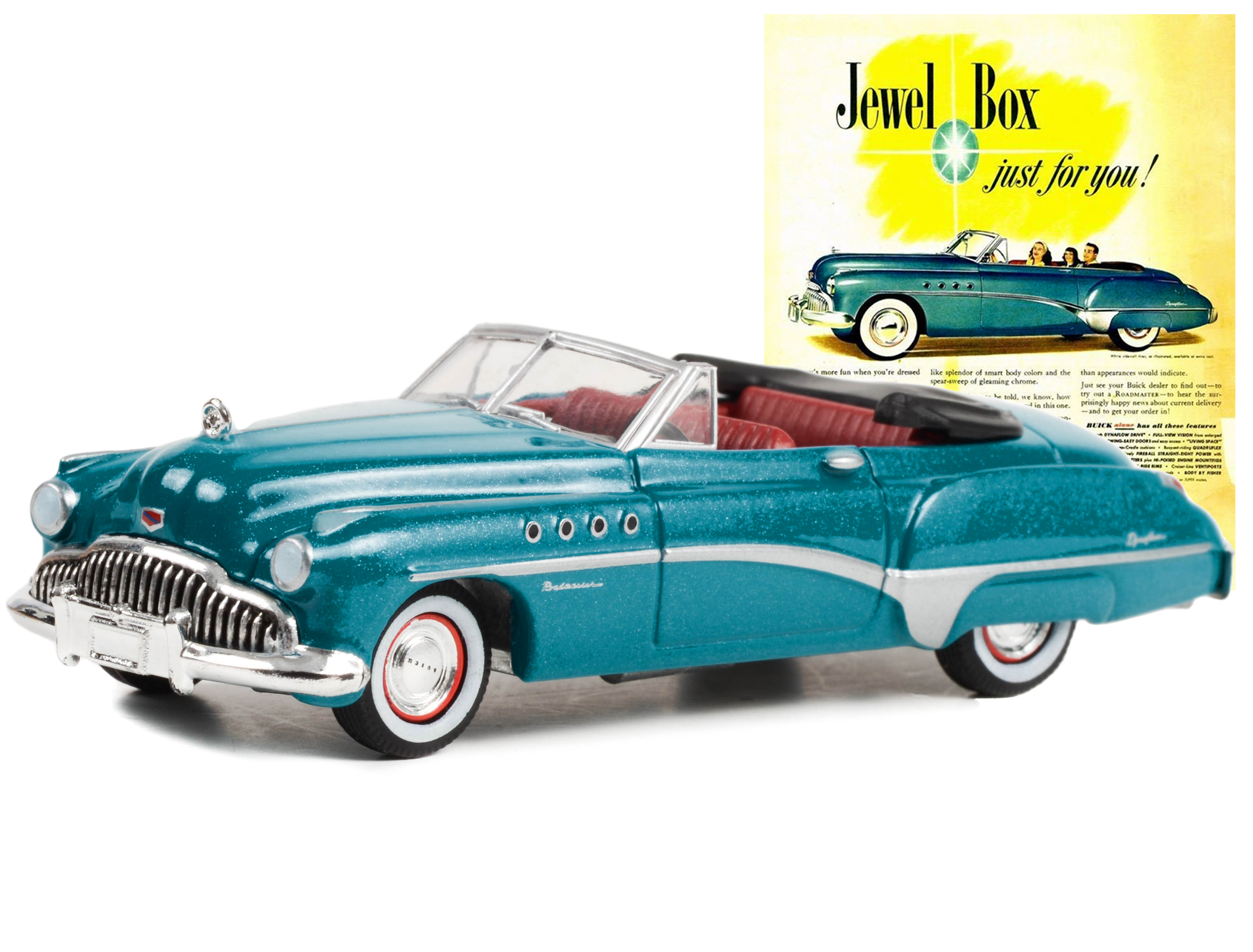 1949 Buick Roadmaster Blue Metallic with Red Interior "Jewel Box Just For You!" "Vintage Ad Cars" Series 8 1/64 Diecast Model Car by Greenlight - Image 2