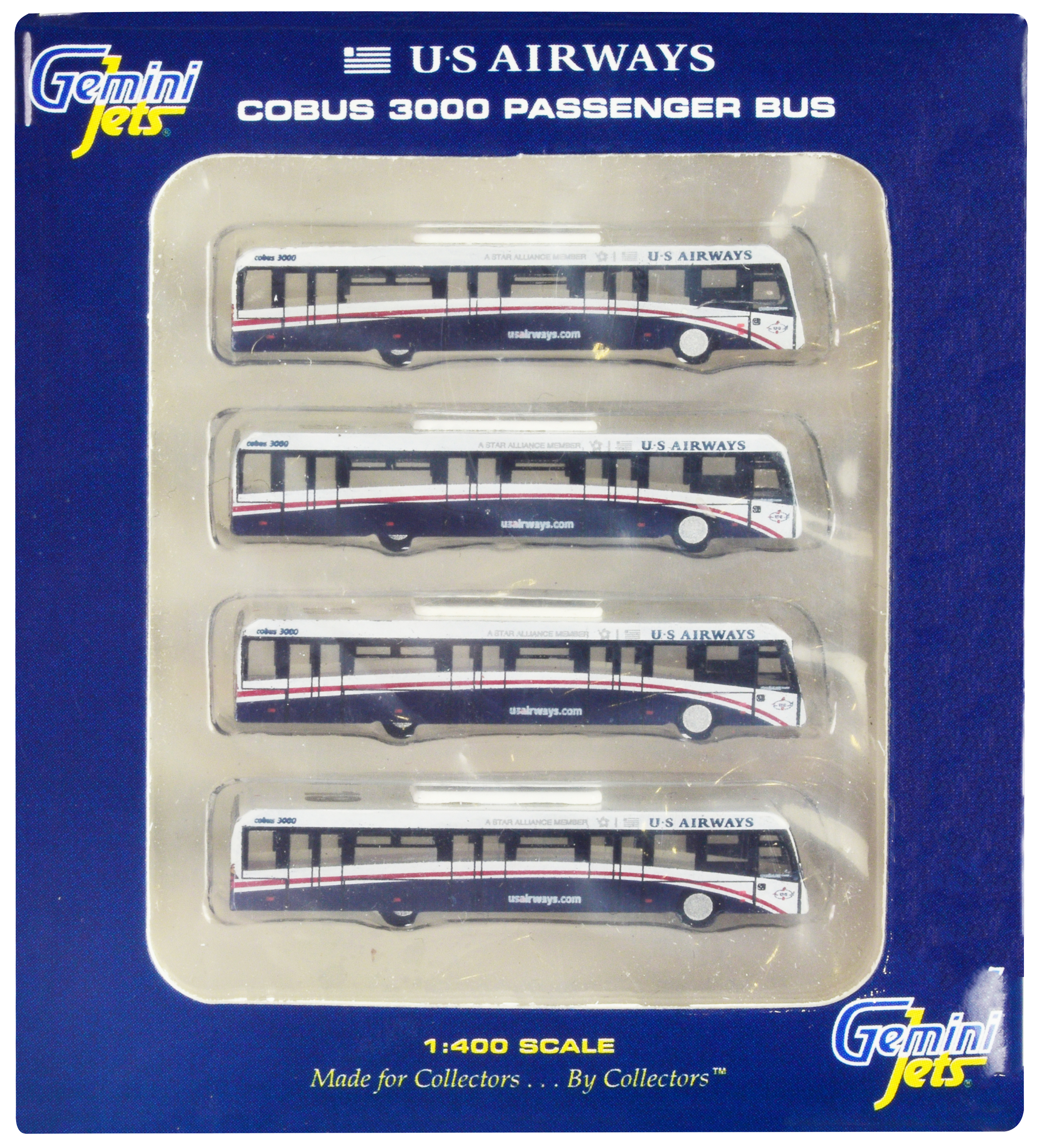 Cobus 3000 Passenger Bus White and Blue "US Airways Shuttle Bus" 4 Piece Set 1/400 Diecast Models by GeminiJets - Image 2