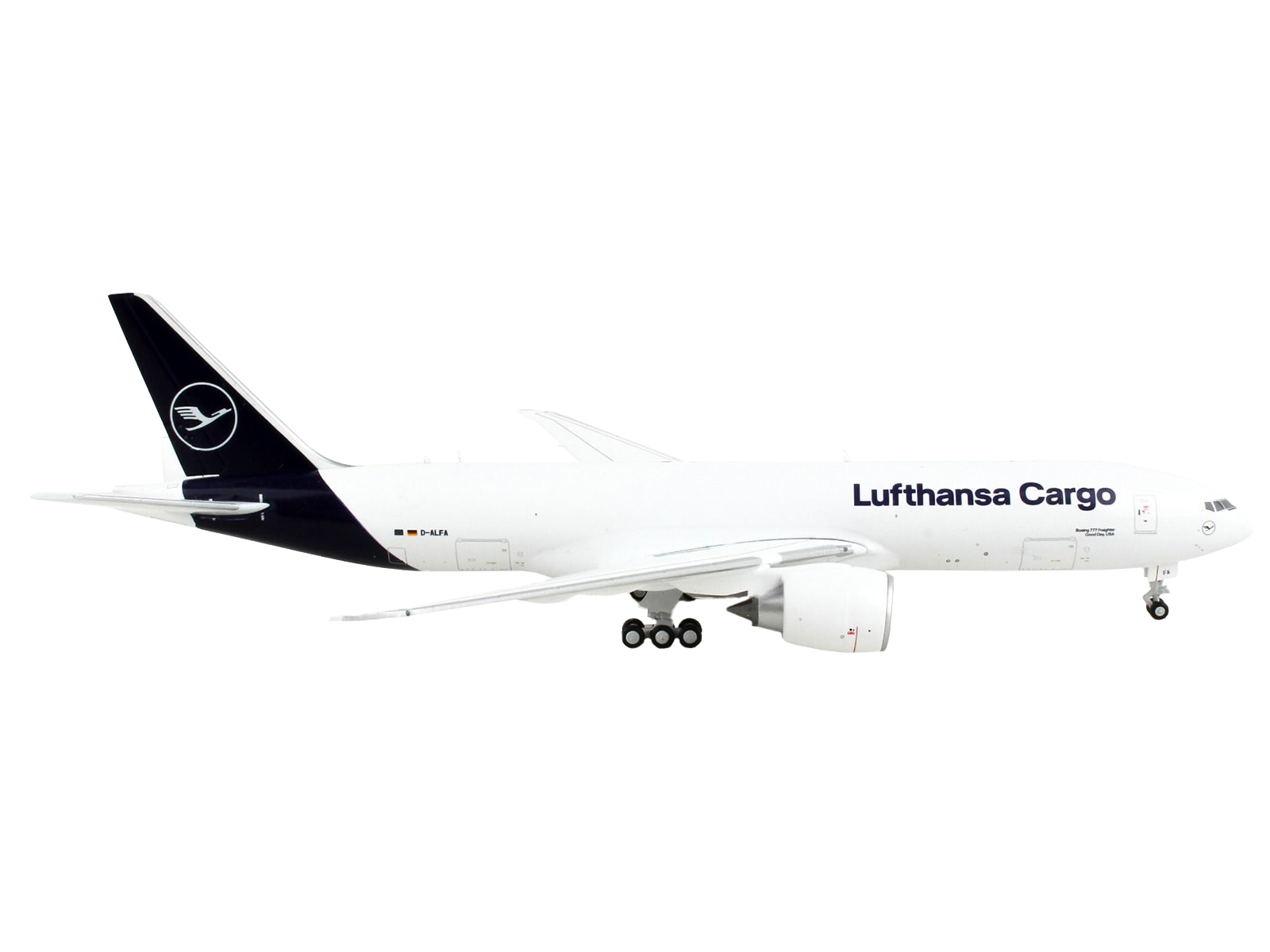 Boeing 777F Commercial Aircraft "Lufthansa Cargo" White with Dark Blue Tail 1/400 Diecast Model Airplane by GeminiJets