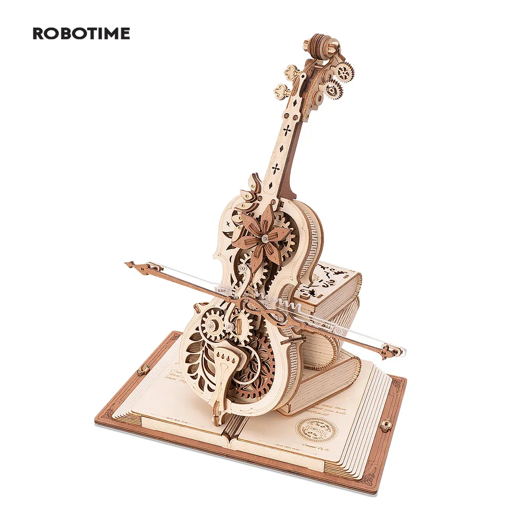 Mechanical Music Box: Cello Magic! Stem-Moveable, Creative 3D Wooden Puzzle for Girls - Robotime ROKR AMK63