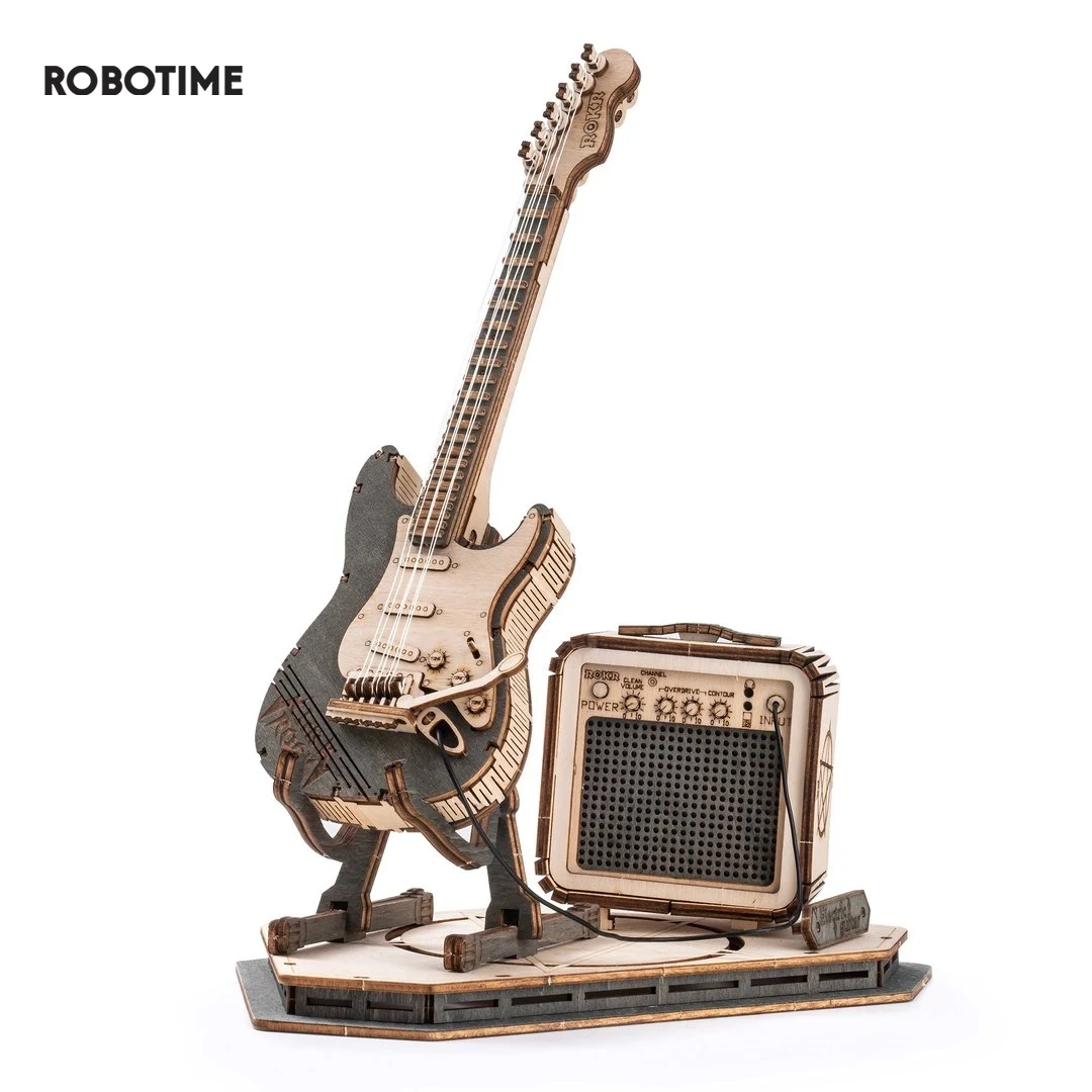 Electric Guitar Model Building Set: Robotime Rokr Creative Toy 3D Wooden Puzzle for Kids and Adults