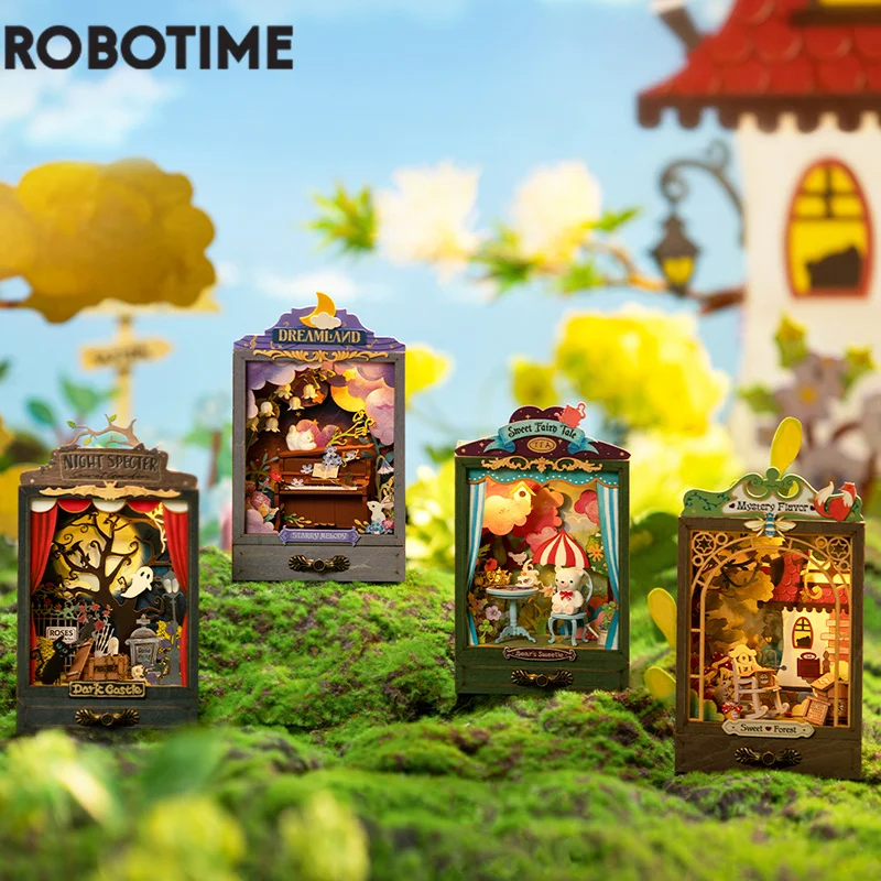 Robotime Rolife Secret Garden DIY Miniature Dollhouse Theater with Light: 4 Styles Home Decor Assembly 3D Wooden Toys DS023