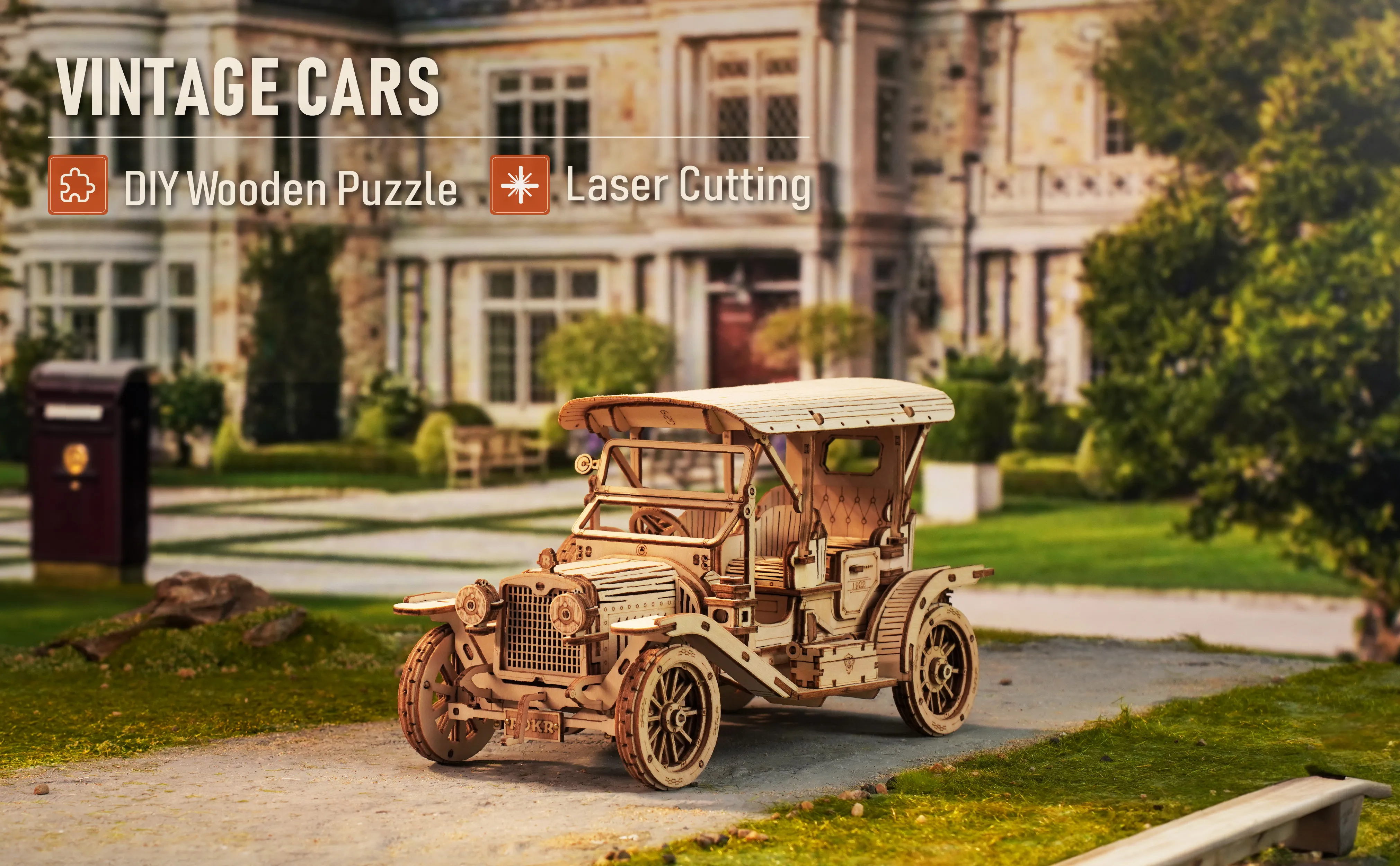 Vintage Car 3D Wooden Puzzle: Robotime Rokr MC801 Easy Assemble Building Block Kit for Kids and Adults - Ideal Children's Gift, Toy - Image 9