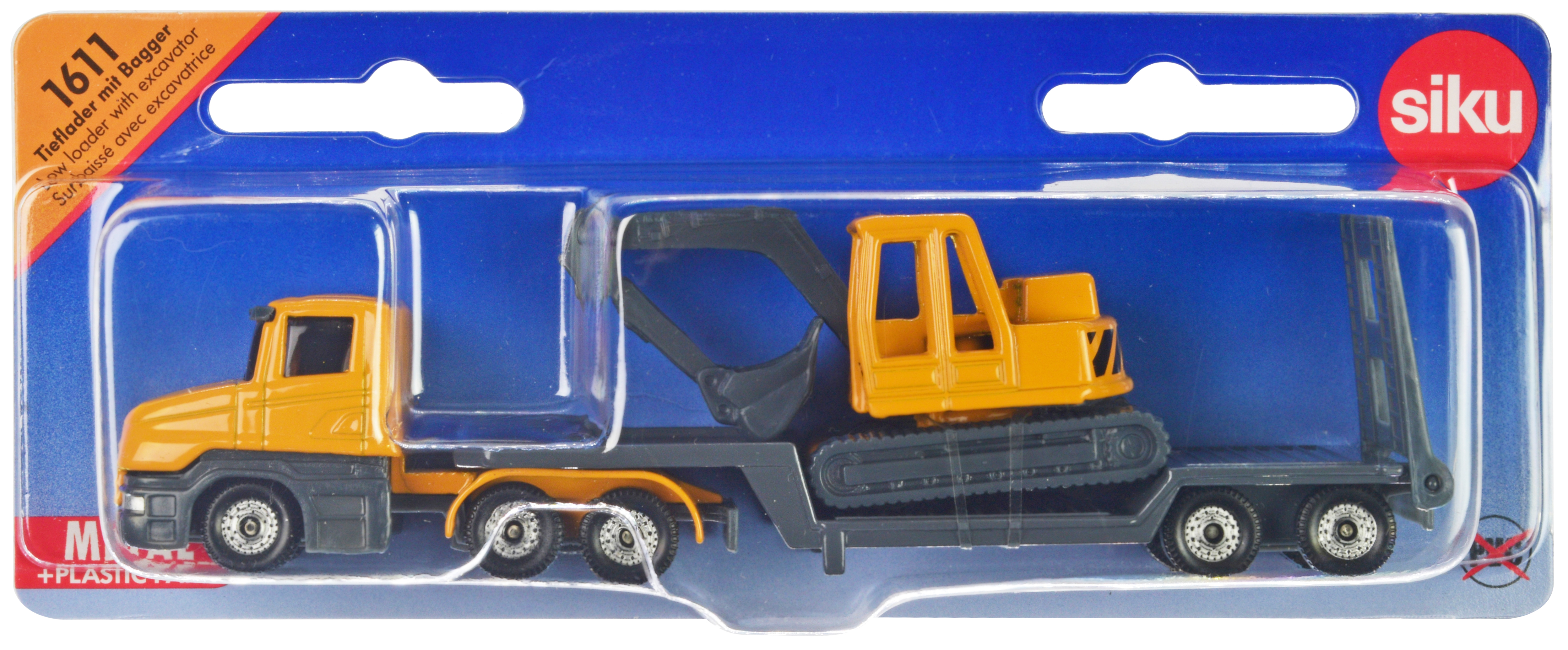 Truck with Low Loader Trailer and Excavator Yellow Diecast Model by Siku - Image 5